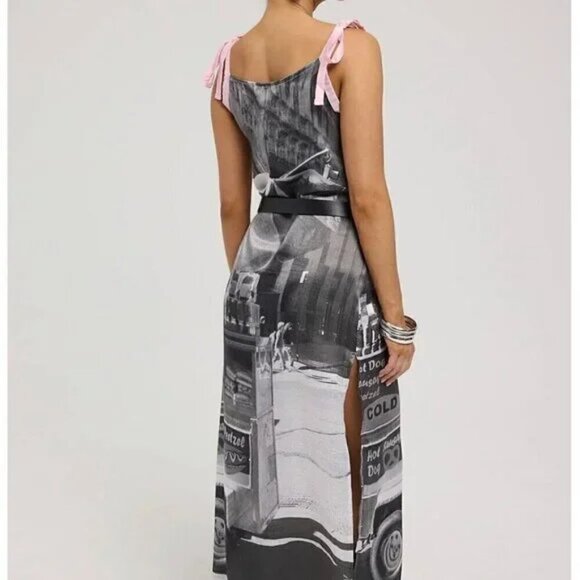 NWT Basic Pleasure Mode Bowtie City Print Satin Dress - Picture 3 of 14